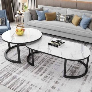 Table Basse Double en Marbre Blanc & Finitions Dorées ✨ | -50% de réduction