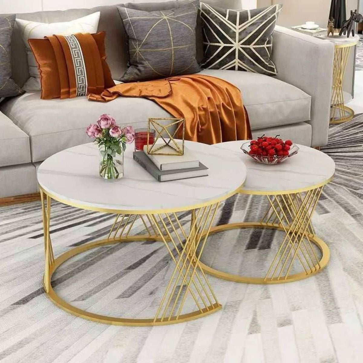 🔥-50% Table Basse Double en Marbre – Design Moderne 🖤🤍 | -50% de réduction ✨