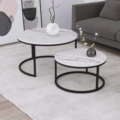 🖤 Table Basse Double en Marbre – Design Moderne & Élégant 🤍