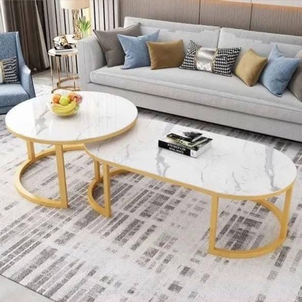 Table Basse Double en Marbre Blanc & Finitions Dorées ✨ | -50% de réduction