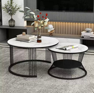 🔥 Table Basse Double en Marbre – Design Moderne 🖤🤍 | -50% de réduction ✨
