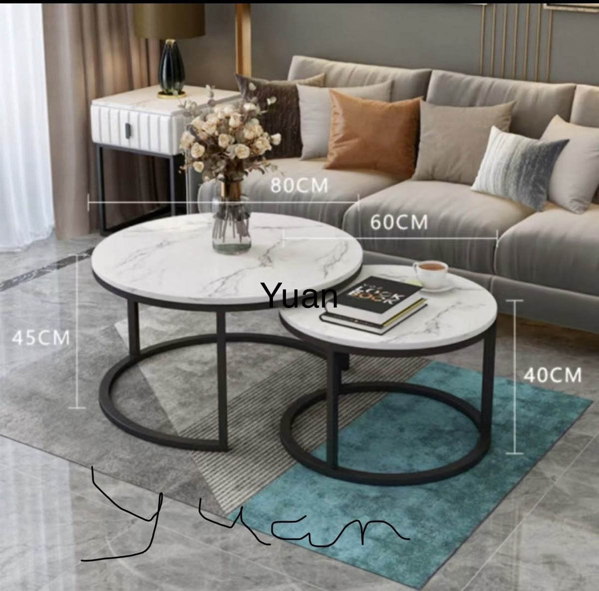 🖤 Table Basse Double en Marbre – Design Moderne & Élégant 🤍